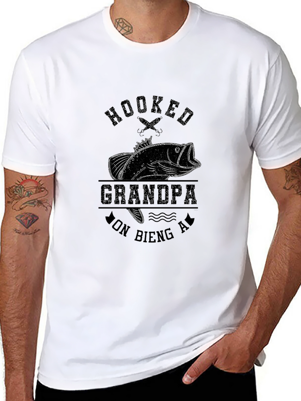 Hooked Grandpa Fishing T-Shirt - Mens Black