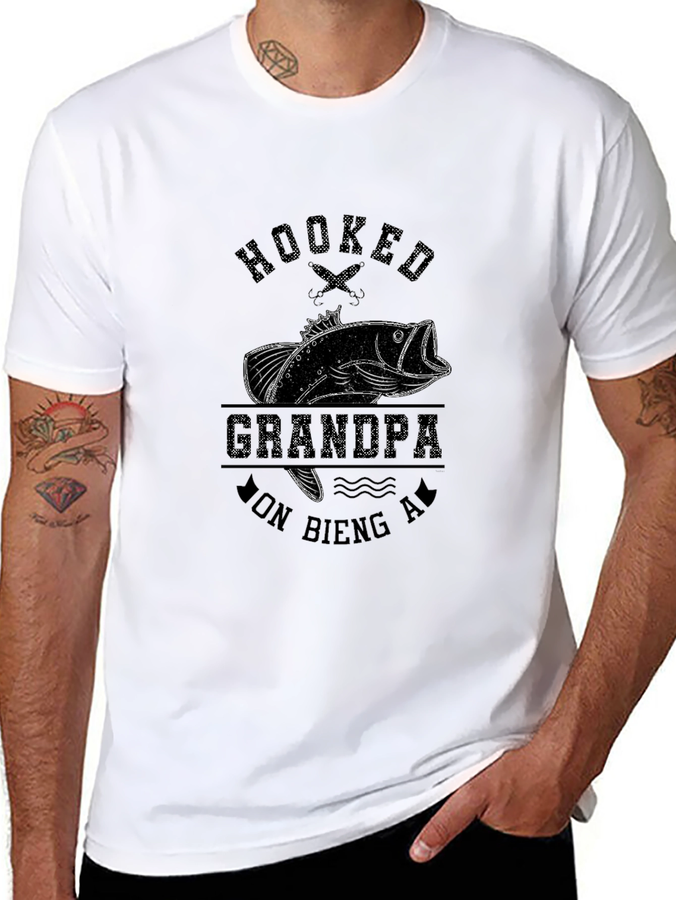 Hooked Grandpa Fishing T-Shirt - Mens Black