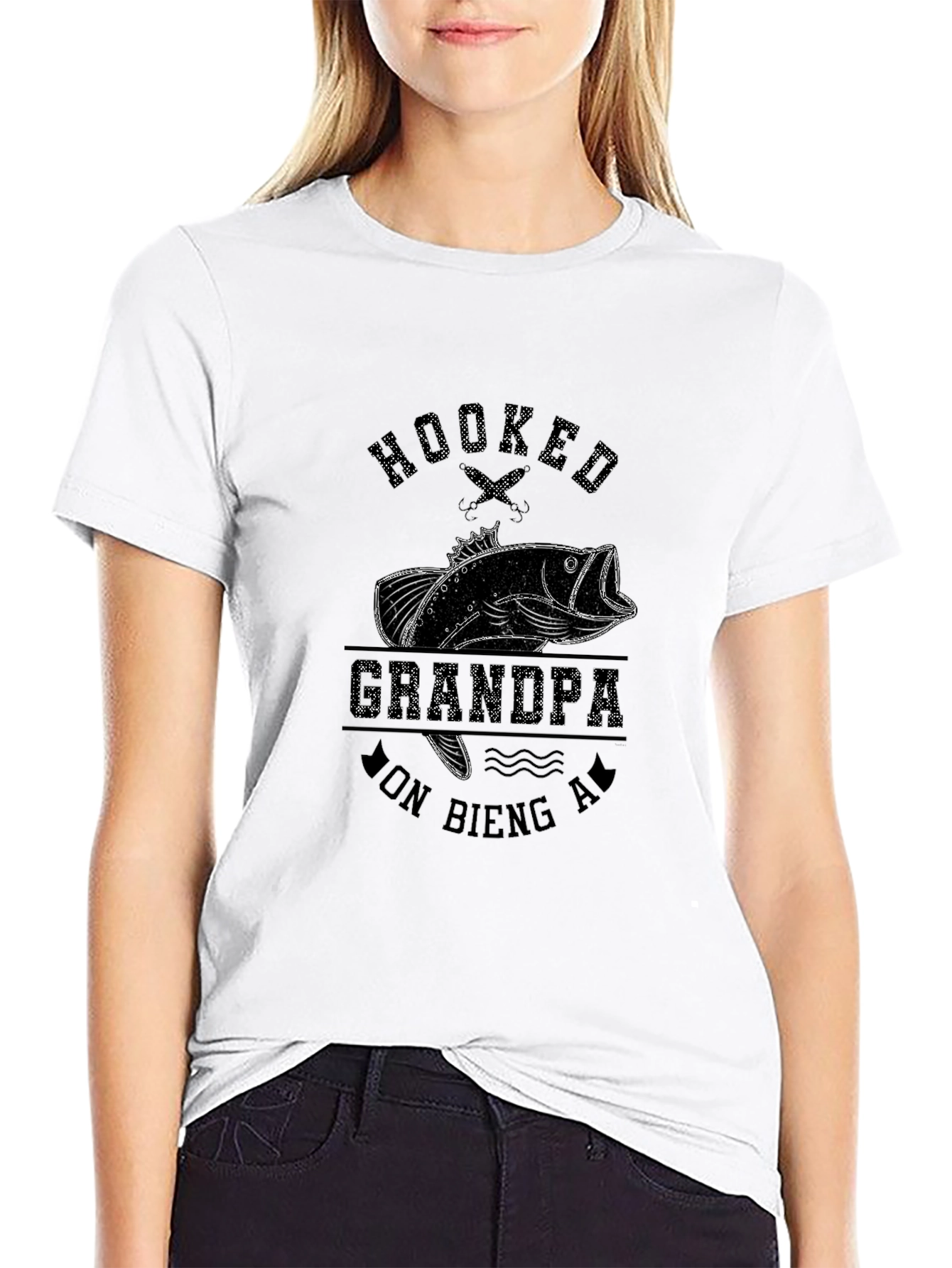 Hooked Grandpa Fishing T-Shirt - Mens Black