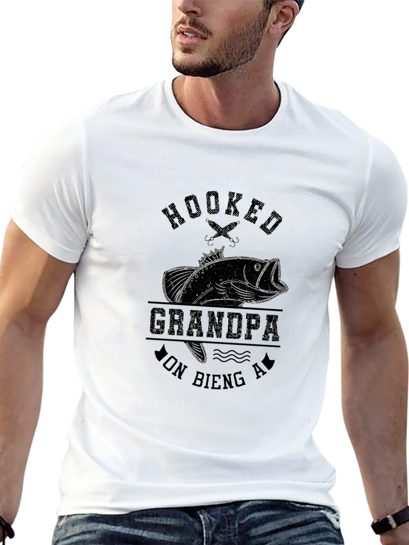 Hooked Grandpa Fishing T-Shirt - Mens Black