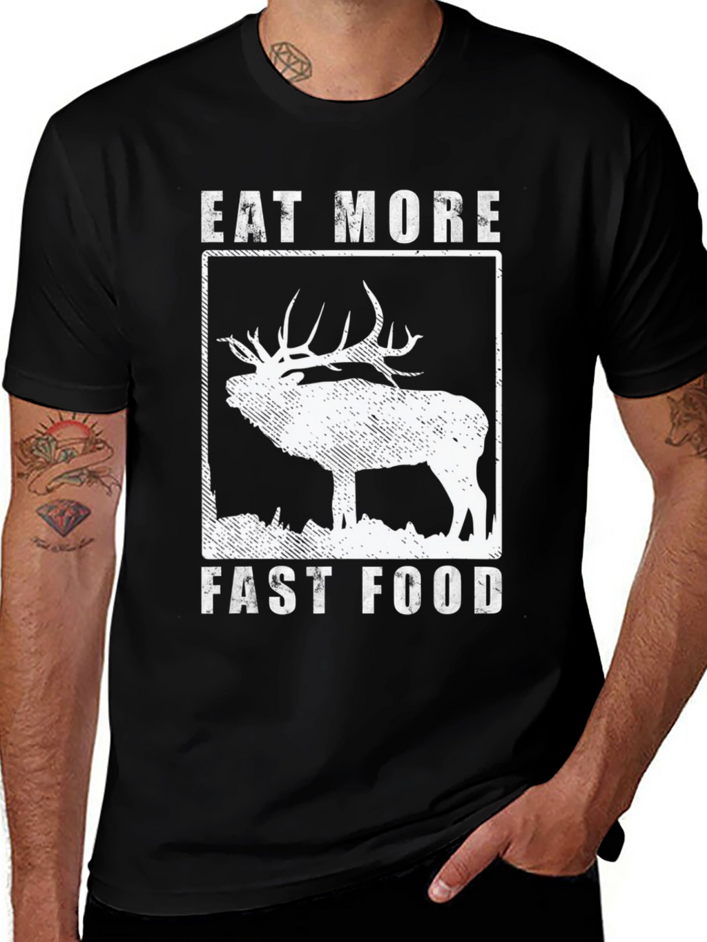 Eat More Fast Food Elk T-Shirt - Black