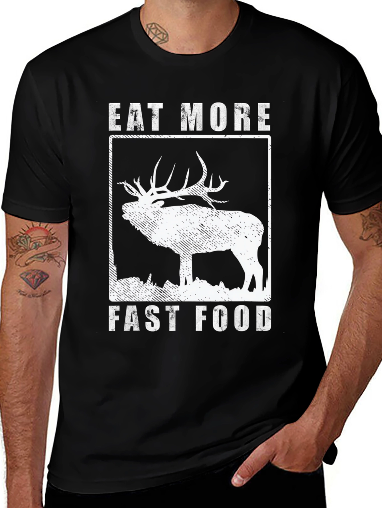 Eat More Fast Food Elk T-Shirt - Black