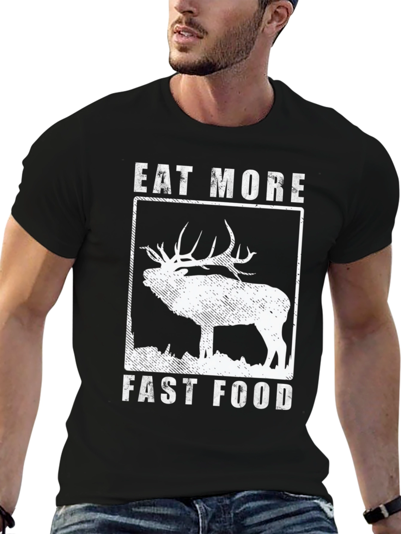 Eat More Fast Food Elk T-Shirt - Black