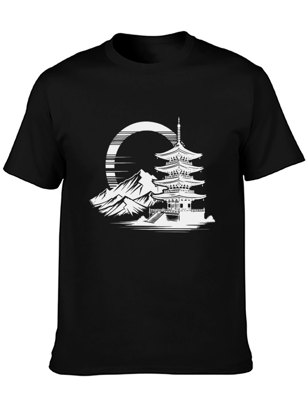 Japanese Pagoda Graphic Tee - Stylish Black T-Shirt