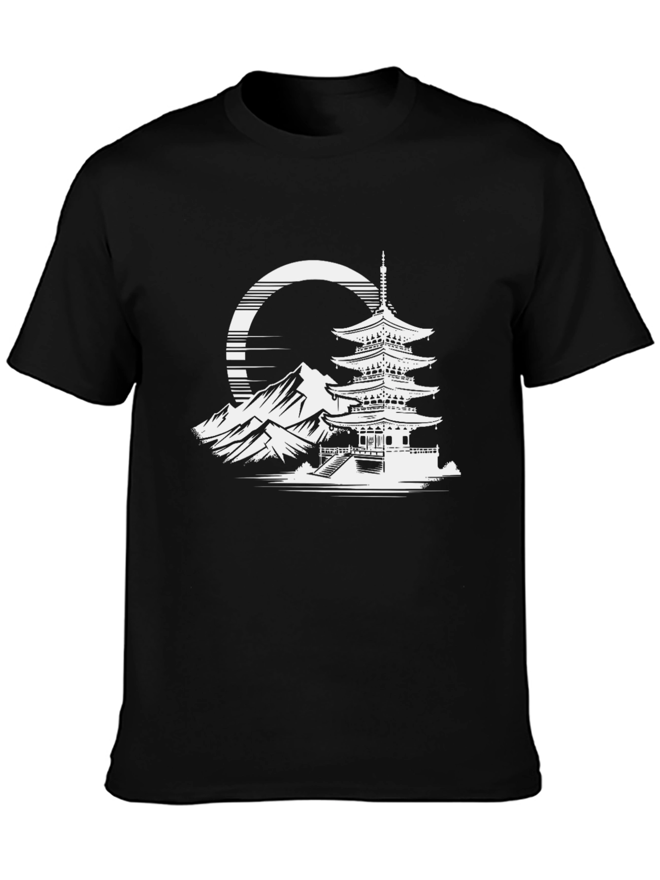 Japanese Pagoda Graphic Tee - Stylish Black T-Shirt