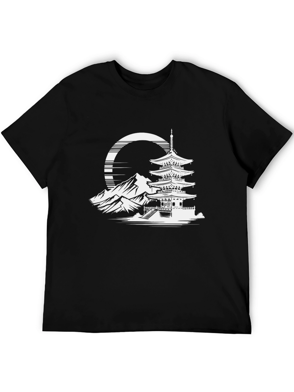 Japanese Pagoda Graphic Tee - Stylish Black T-Shirt