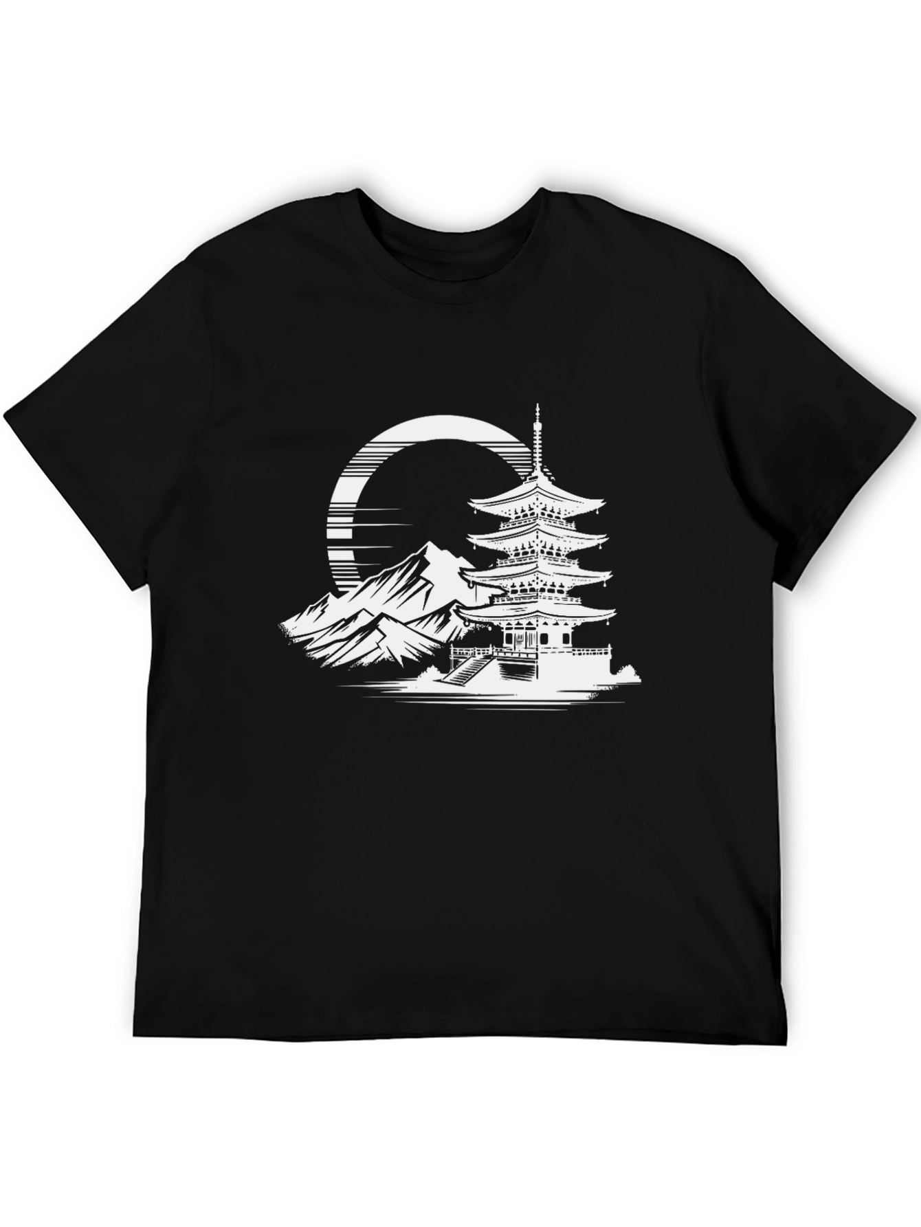 Japanese Pagoda Graphic Tee - Stylish Black T-Shirt