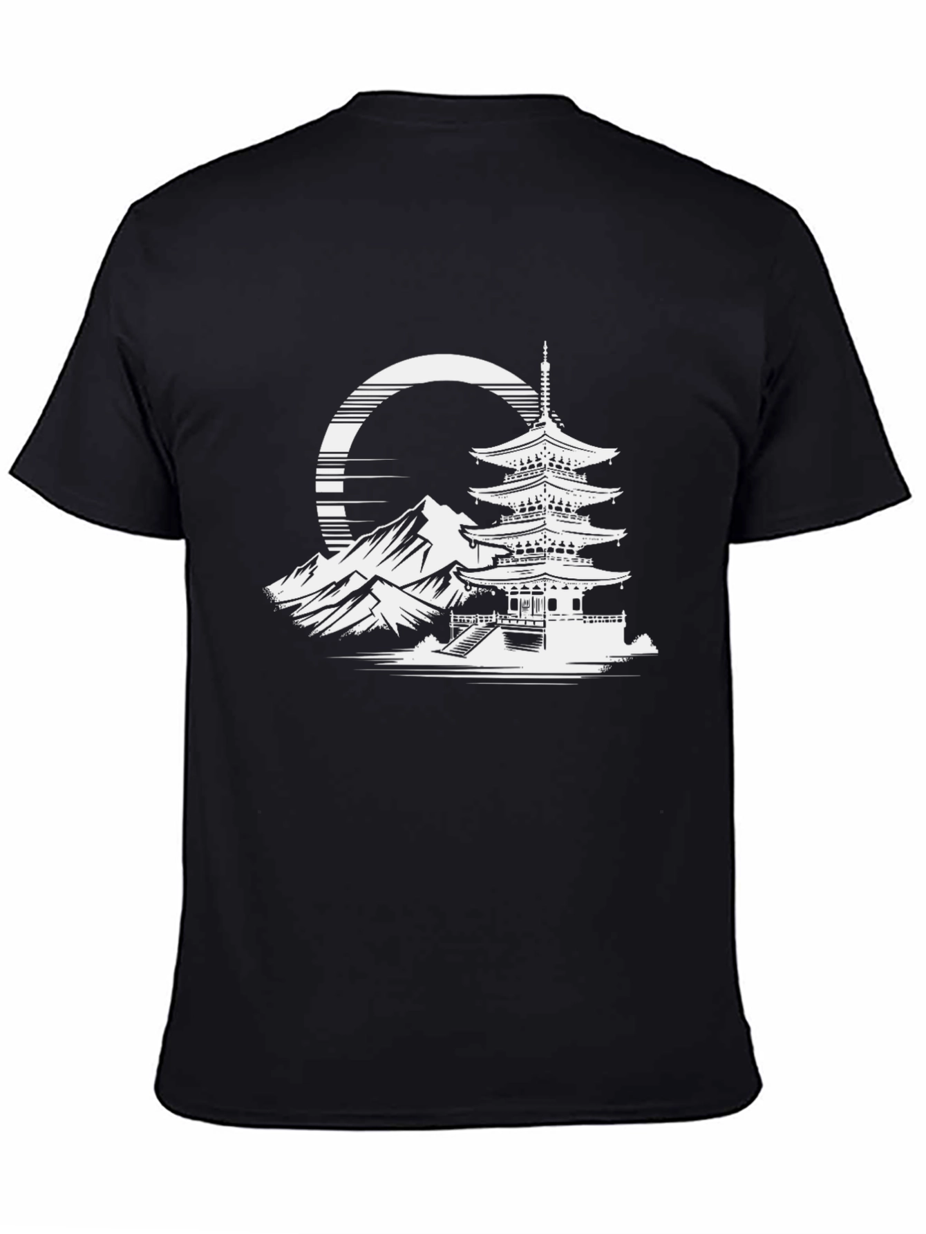 Japanese Pagoda Graphic Tee - Stylish Black T-Shirt