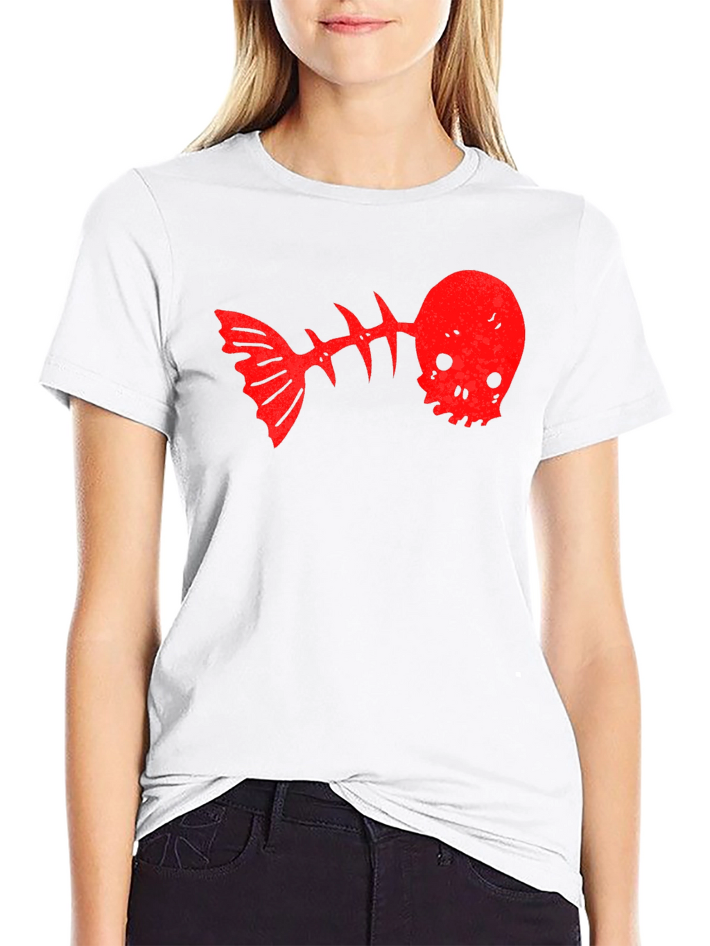Skull Fishbone Graphic Tee - Black Casual T-Shirt