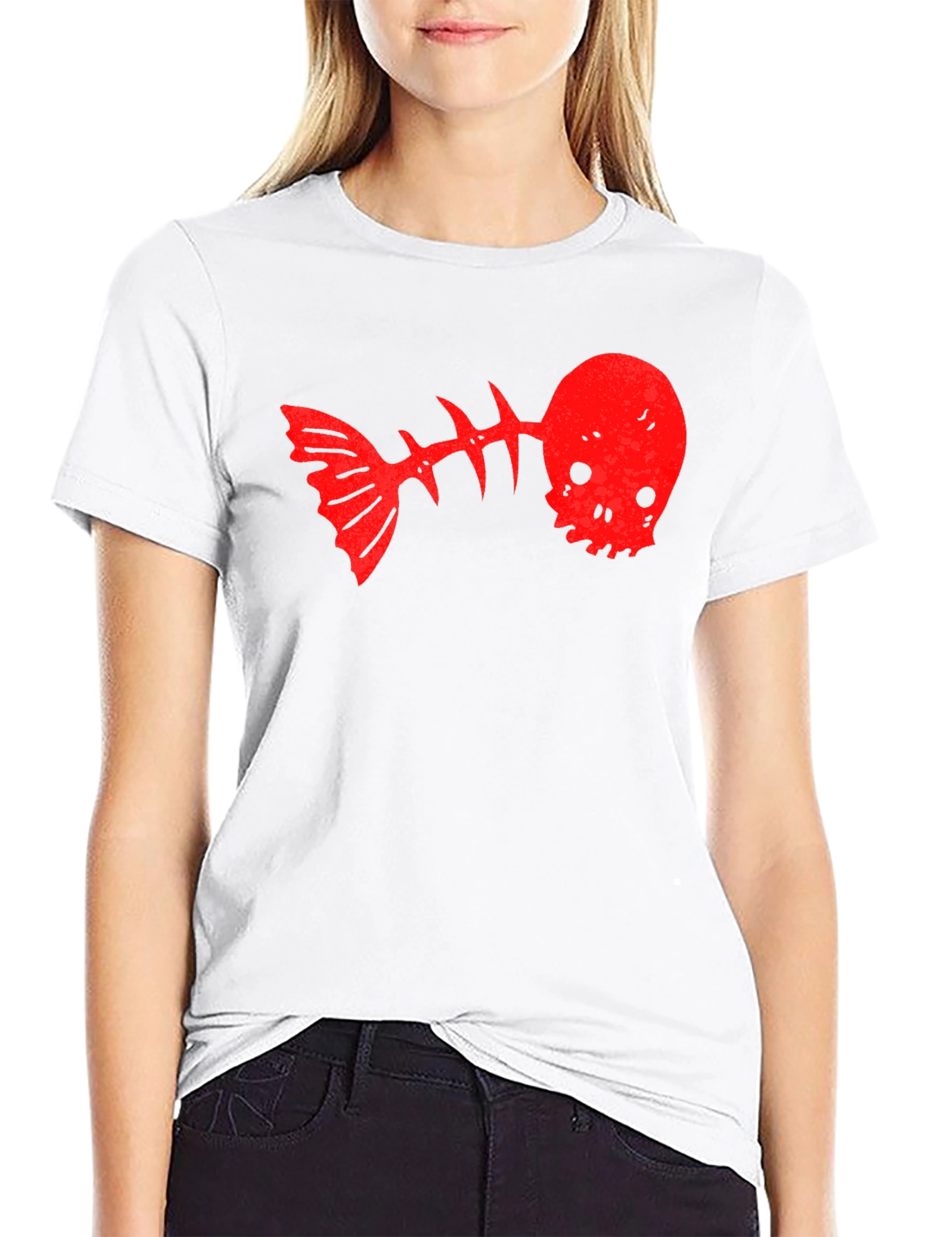 Skull Fishbone Graphic Tee - Black Casual T-Shirt