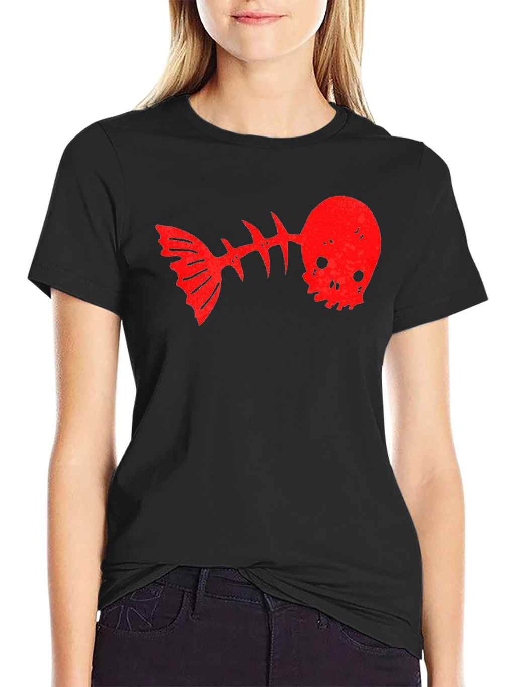 Skull Fishbone Graphic Tee - Black Casual T-Shirt