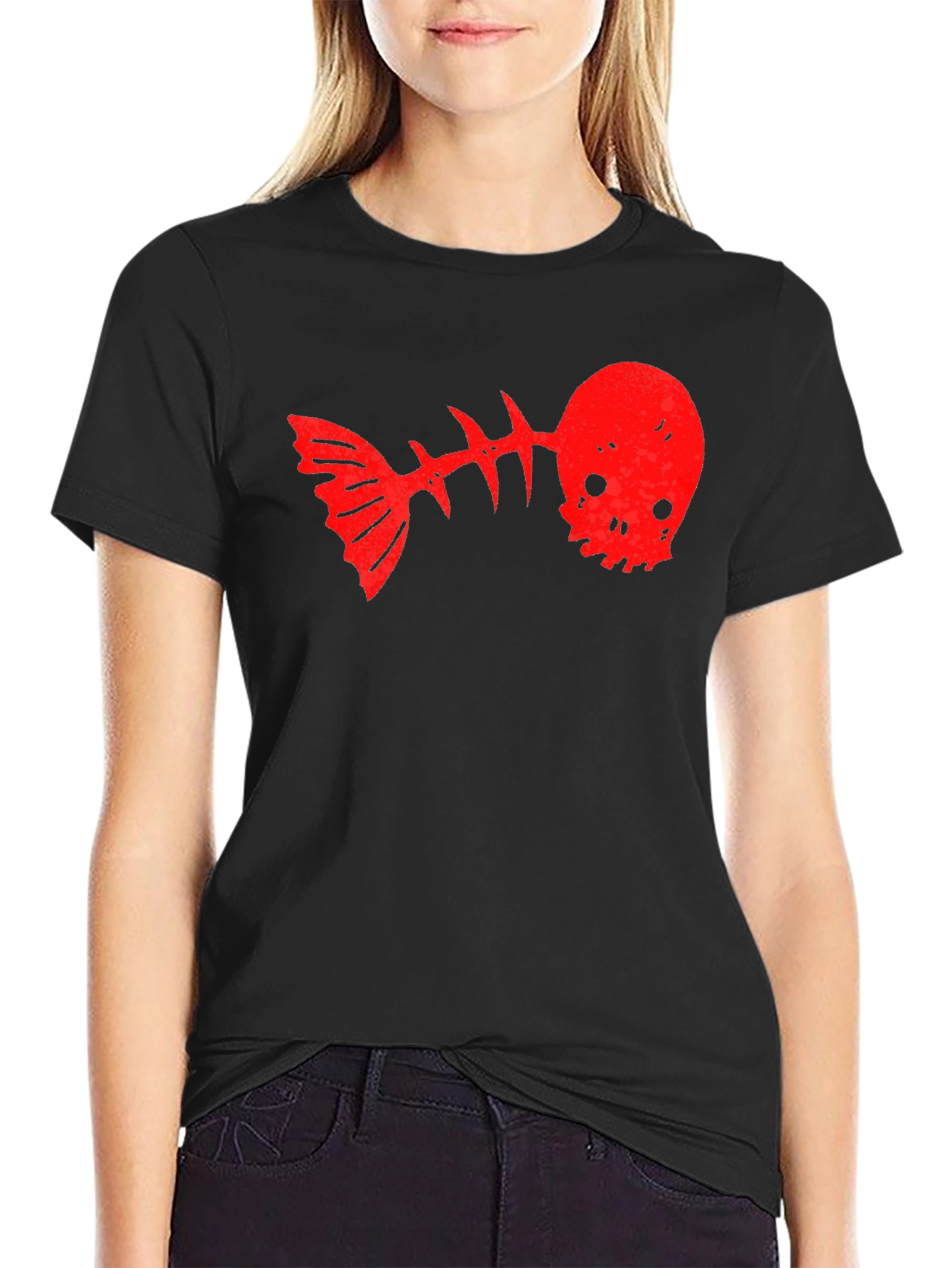 Skull Fishbone Graphic Tee - Black Casual T-Shirt