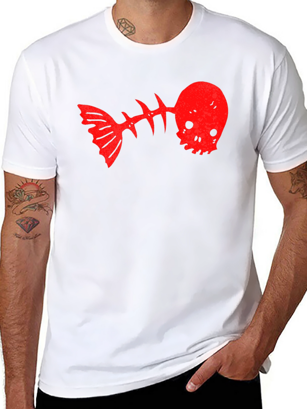 Skull Fishbone Graphic Tee - Black Casual T-Shirt