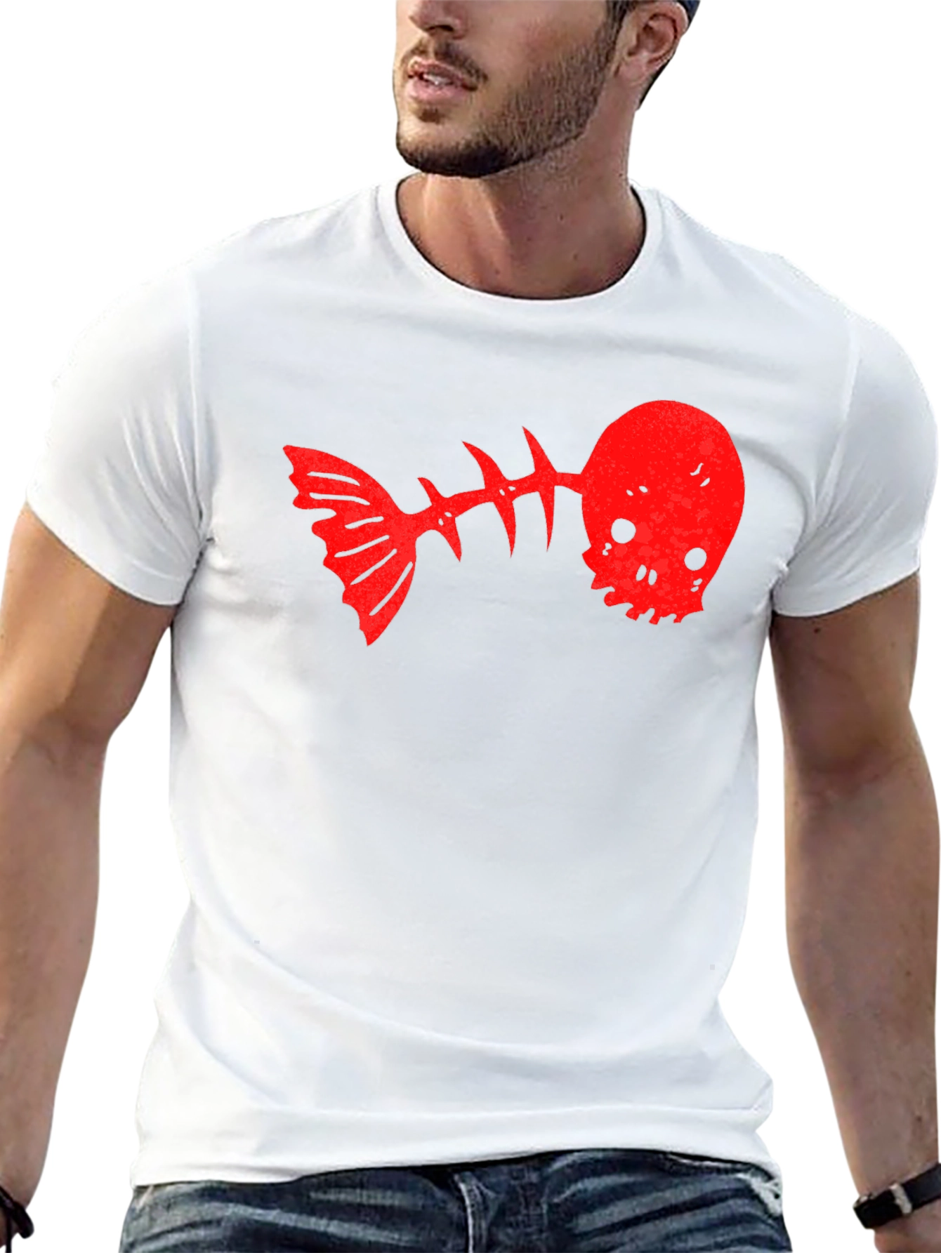 Skull Fishbone Graphic Tee - Black Casual T-Shirt