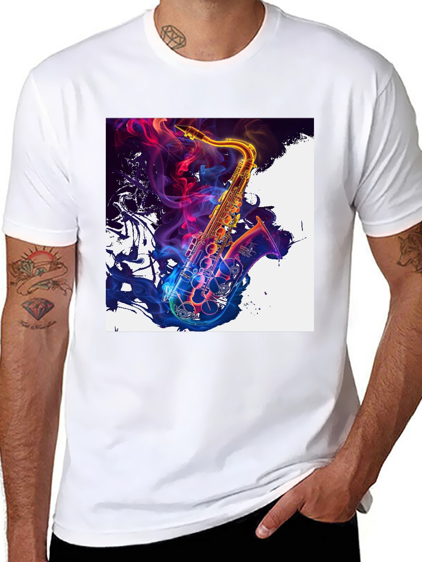 Saxophone Art Graphic T-Shirt - Vibrant Music Lover Tee