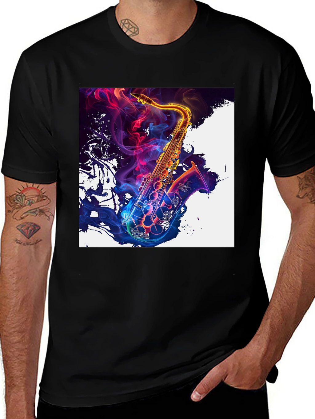 Saxophone Art Graphic T-Shirt - Vibrant Music Lover Tee