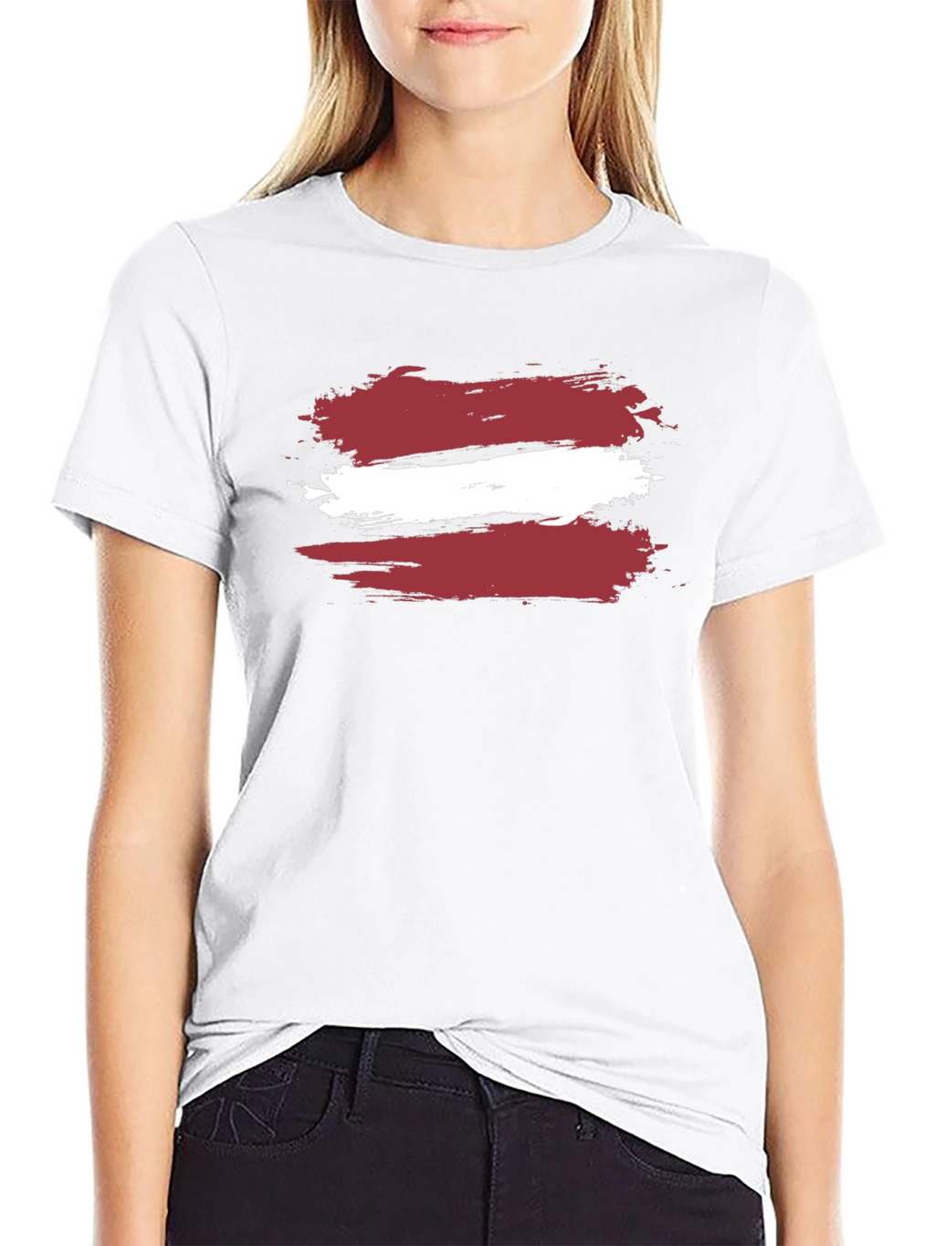 Latvia Flag Brushstroke T-Shirt - Black Casual Style