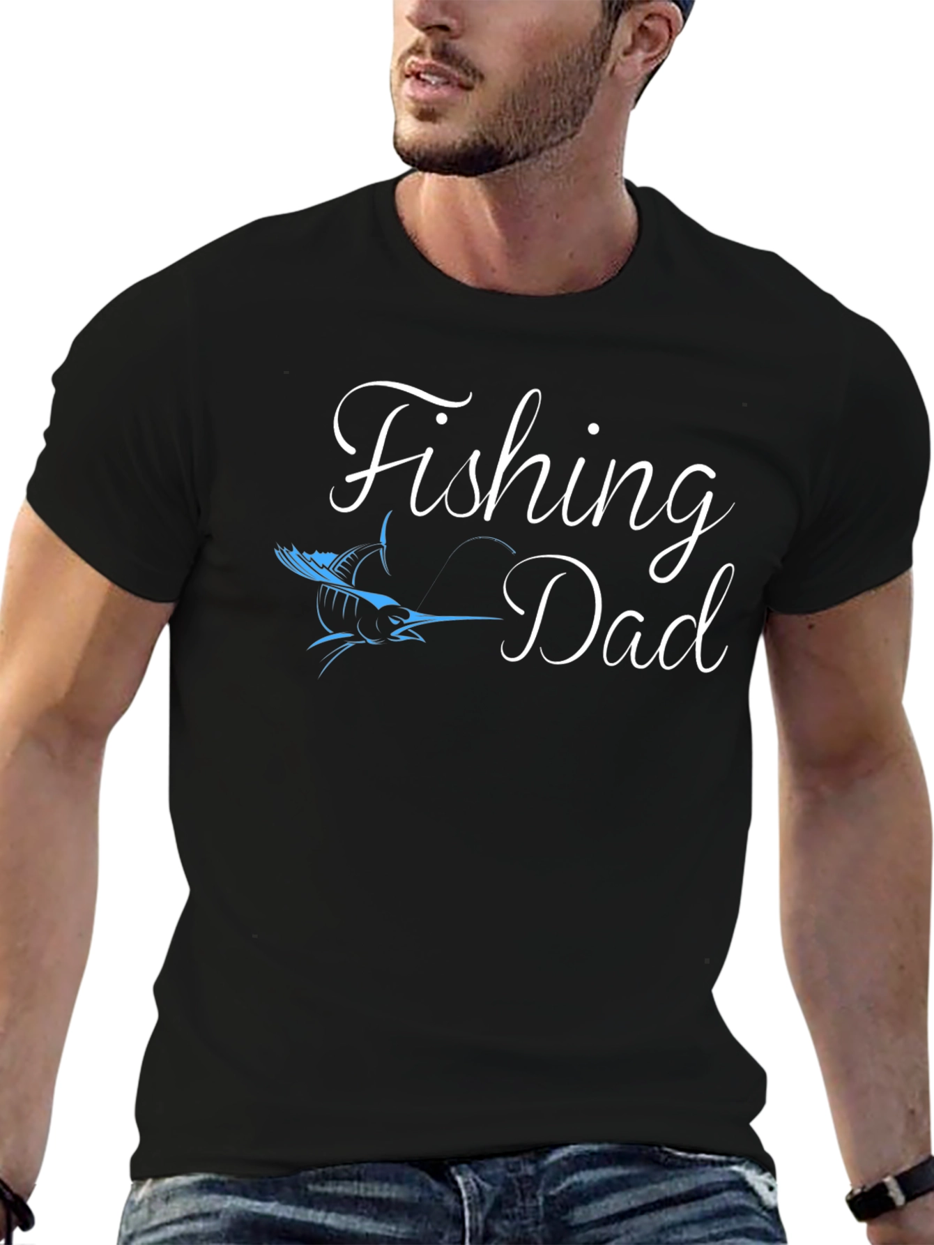 Fishing Dad T-Shirt - Black Tee with Fish Graphic