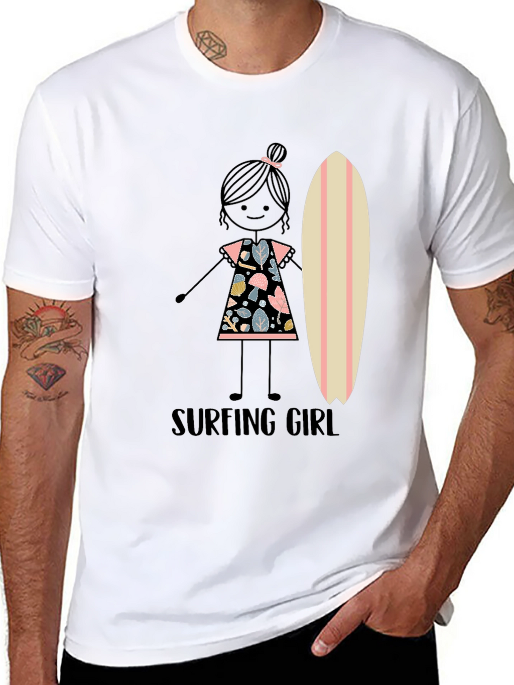 Surfing Girl Graphic Tee - Black