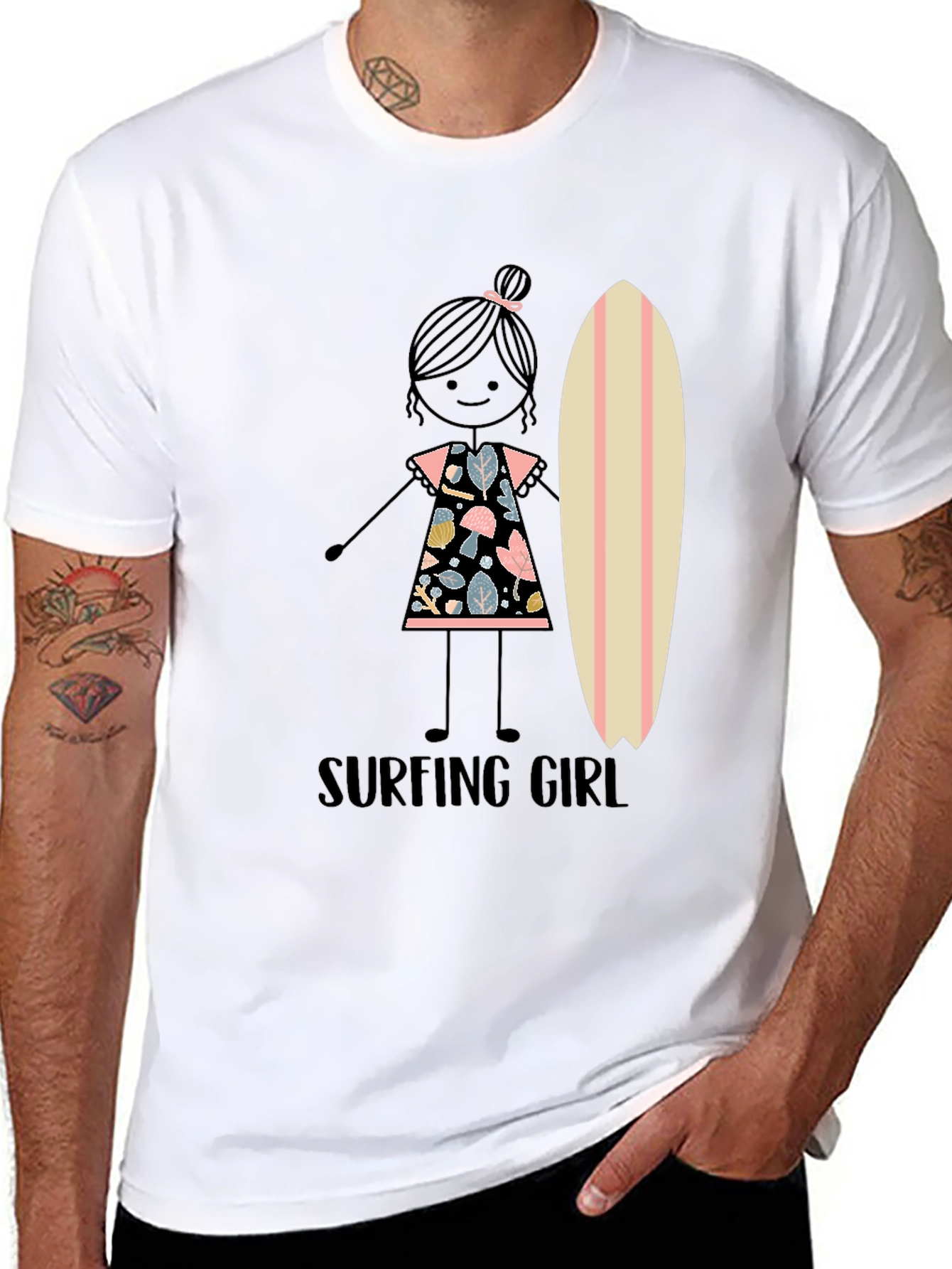 Surfing Girl Graphic Tee - Black