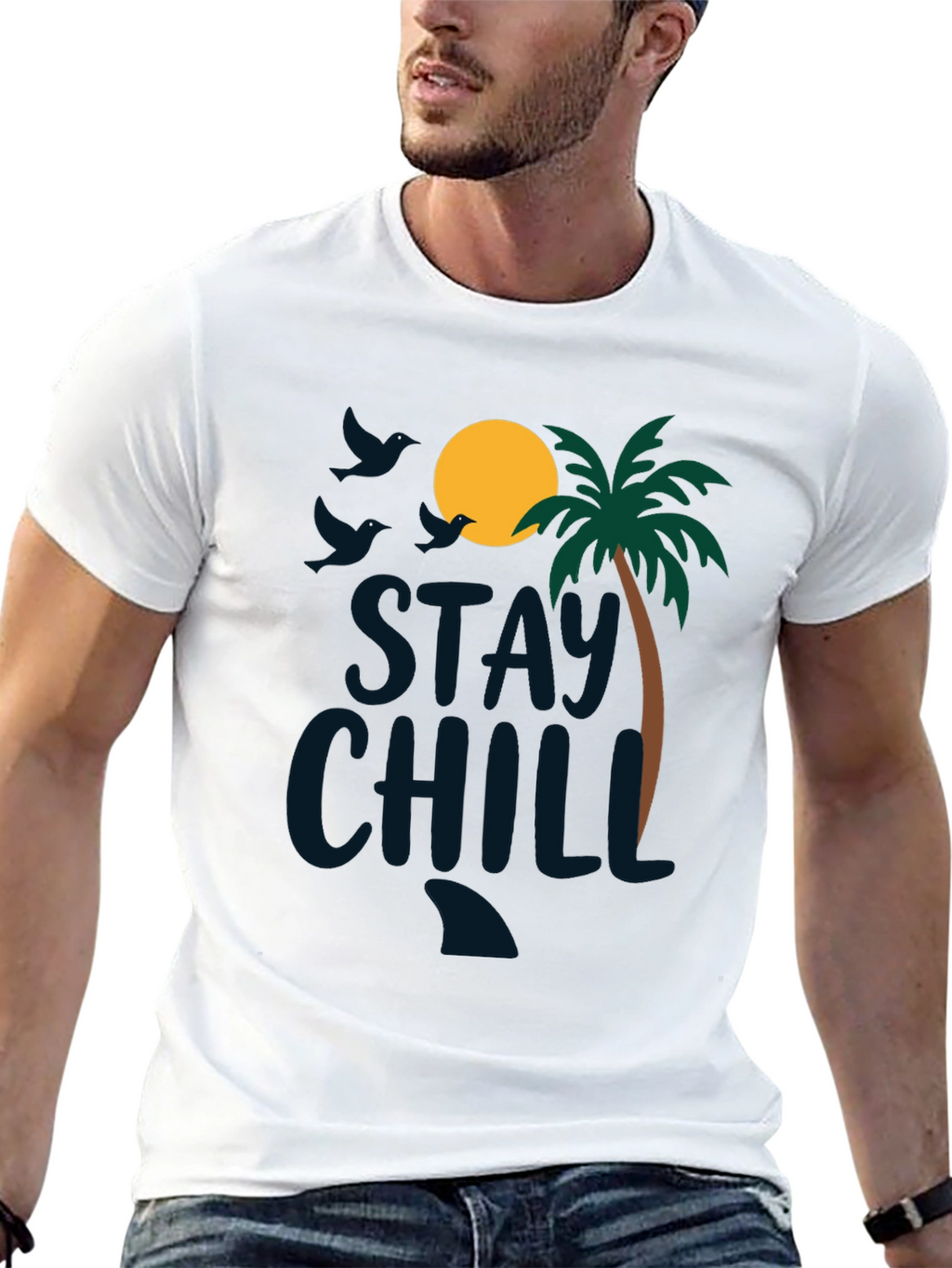 Stay Chill Beach Tee: Tropical Palm Graphic Black T-Shirt