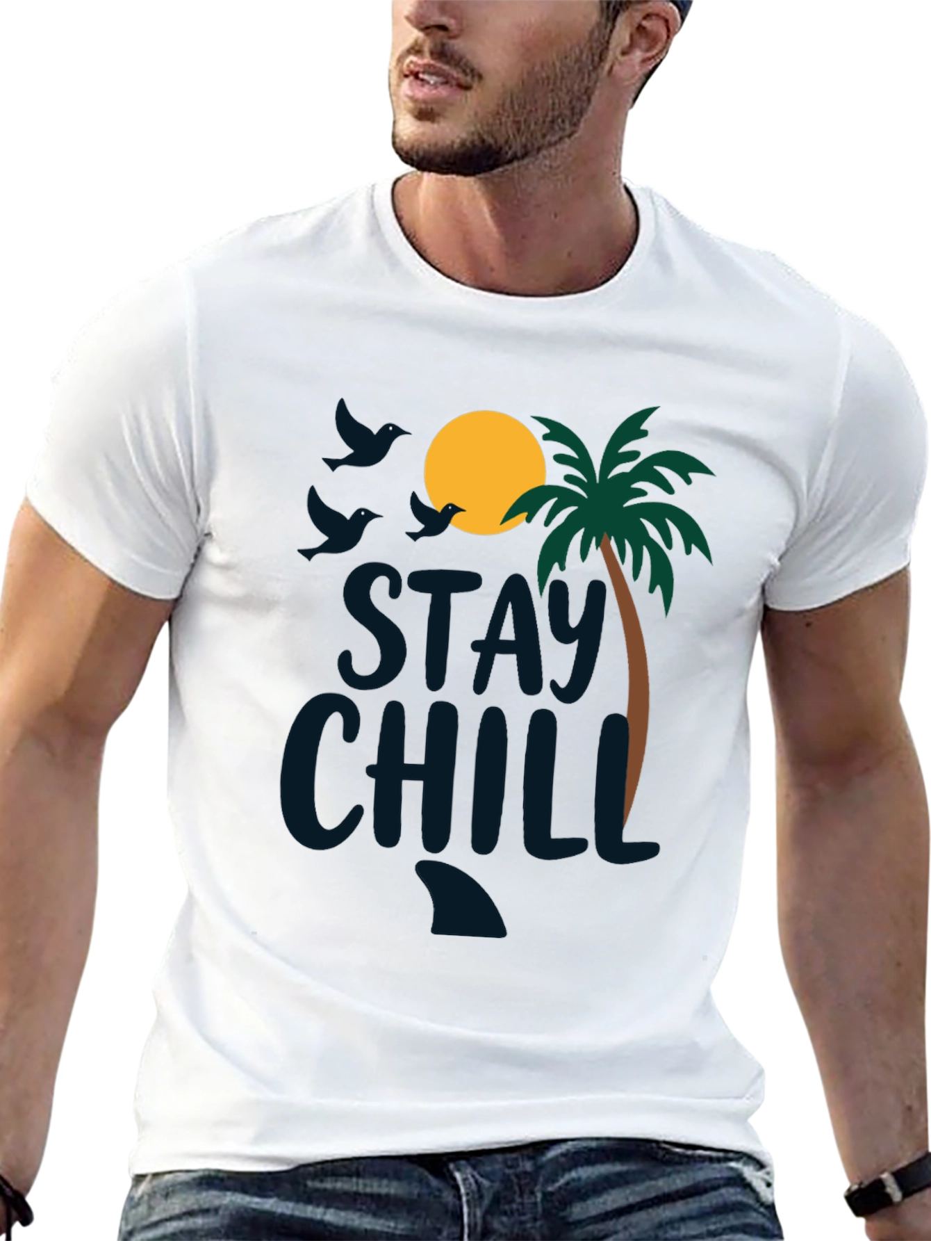 Stay Chill Beach Tee: Tropical Palm Graphic Black T-Shirt