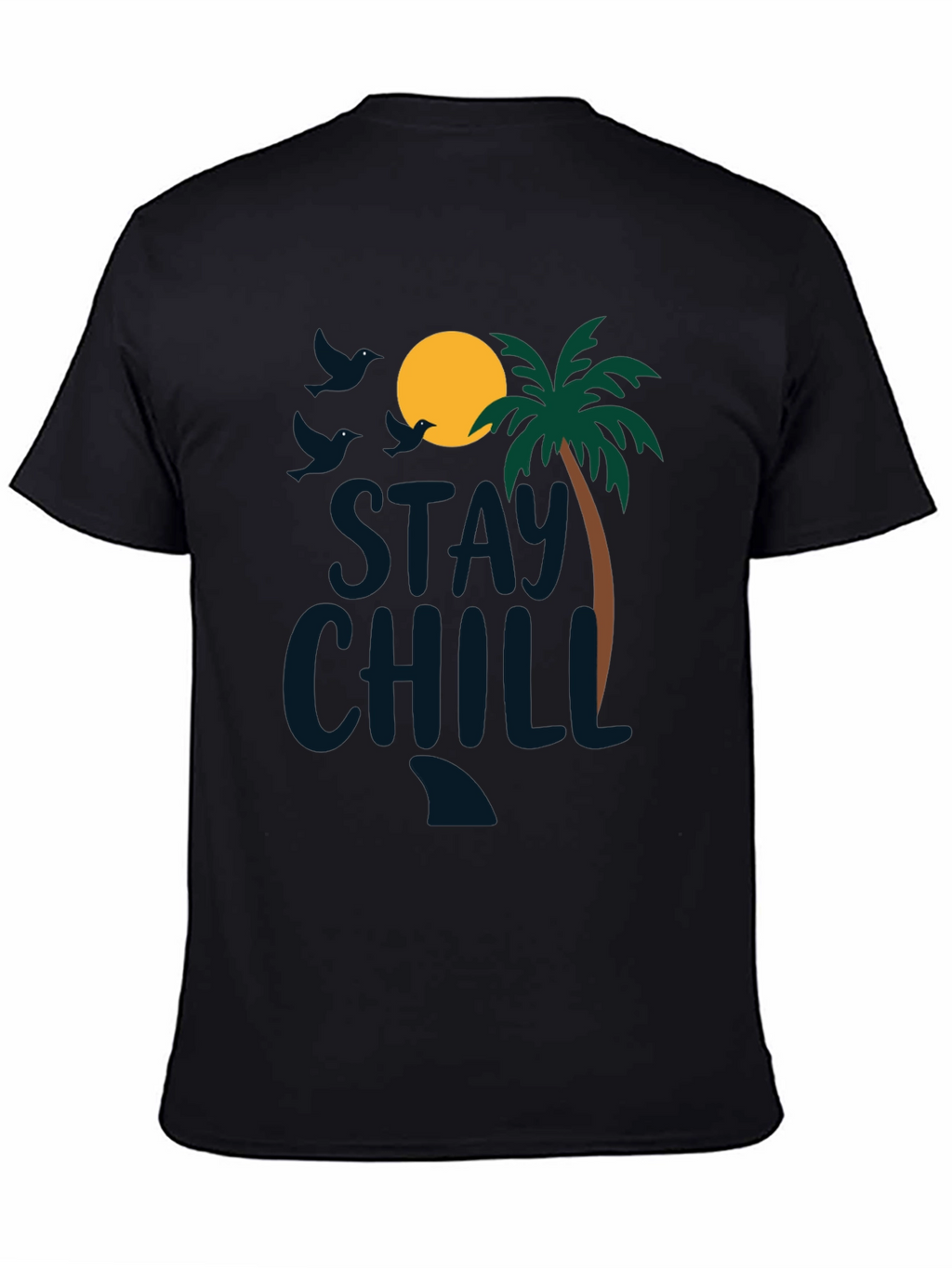 Stay Chill Beach Tee: Tropical Palm Graphic Black T-Shirt