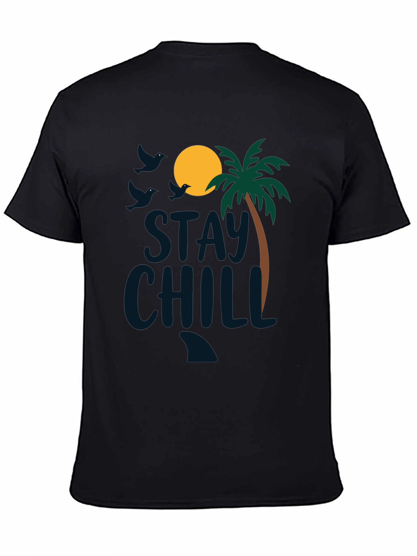 Stay Chill Beach Tee: Tropical Palm Graphic Black T-Shirt