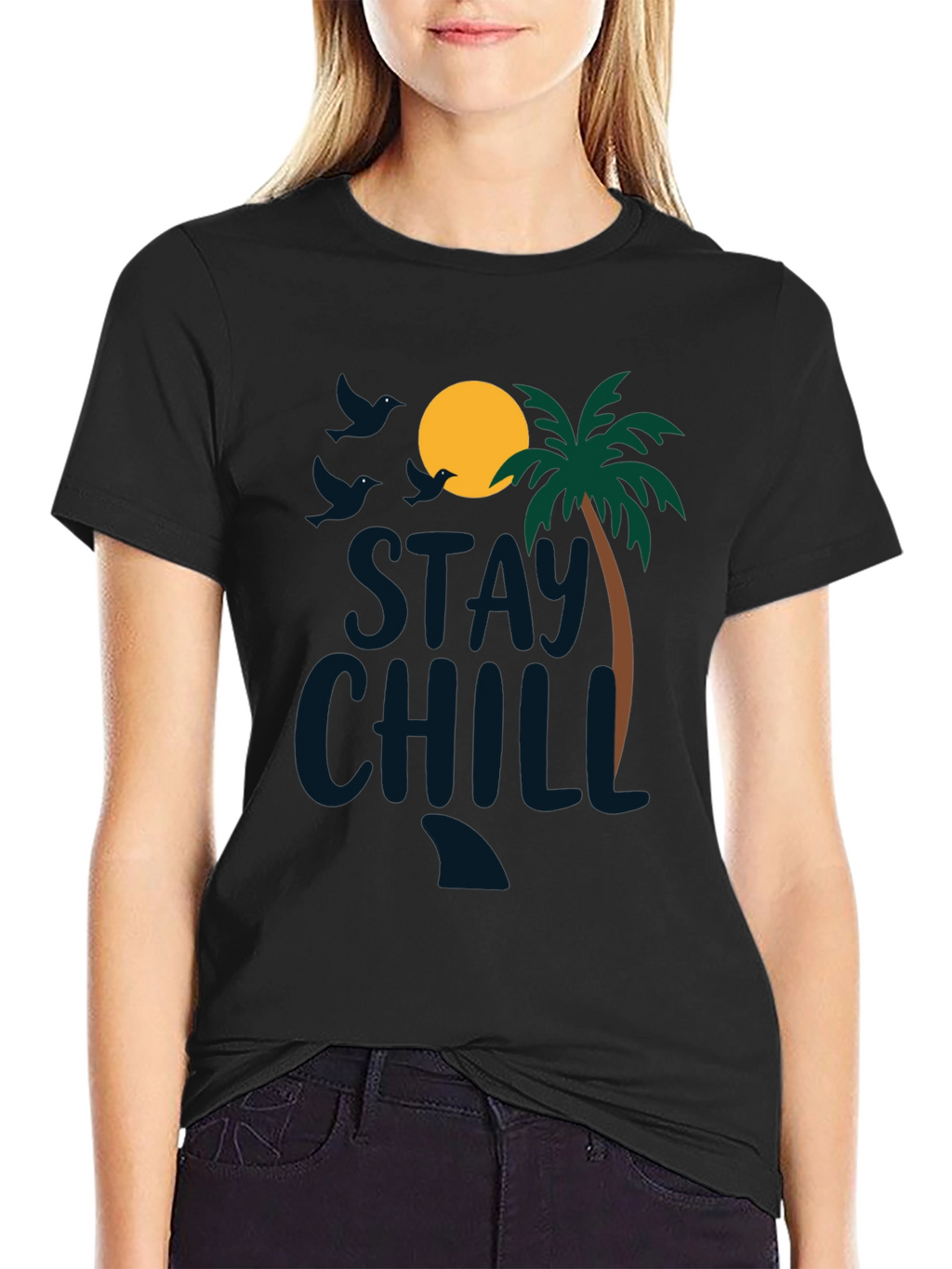 Stay Chill Beach Tee: Tropical Palm Graphic Black T-Shirt