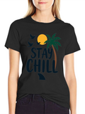 Stay Chill Beach Tee: Tropical Palm Graphic Black T-Shirt