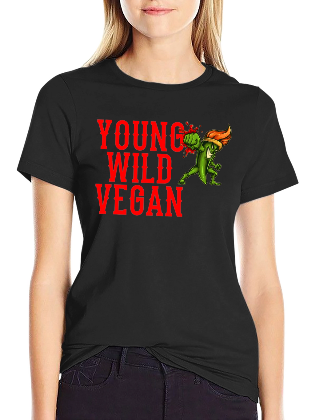 Young Wild Vegan Graphic Tee - Black