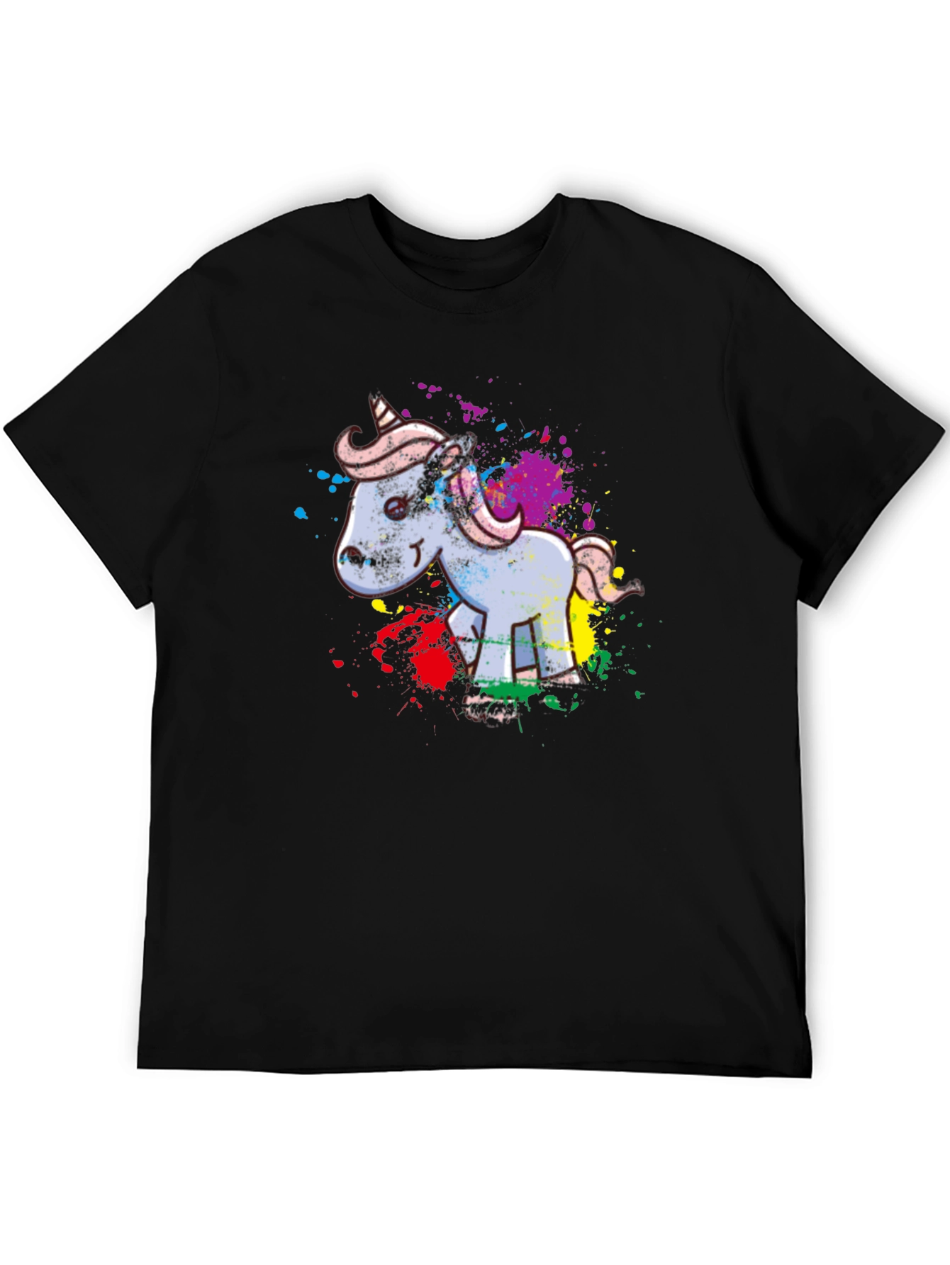 Unicorn Splatter Graphic T-Shirt - Black Cotton Tee