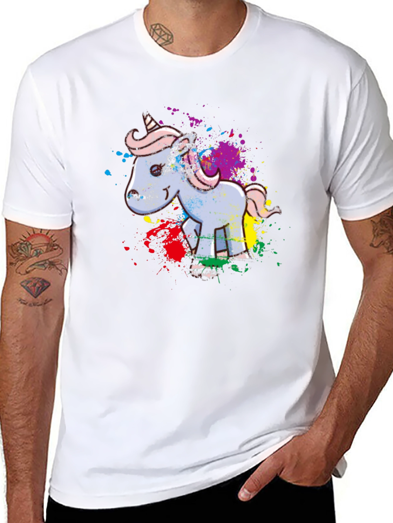 Unicorn Splatter Graphic T-Shirt - Black Cotton Tee