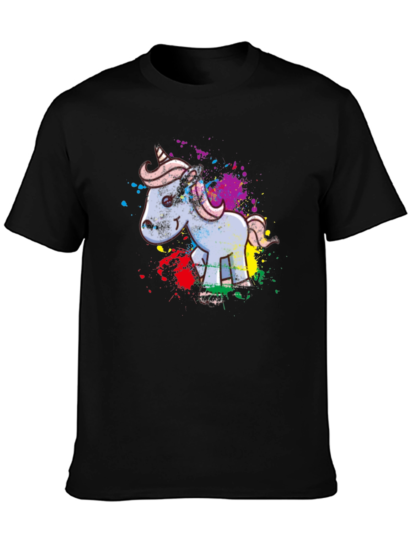 Unicorn Splatter Graphic T-Shirt - Black Cotton Tee