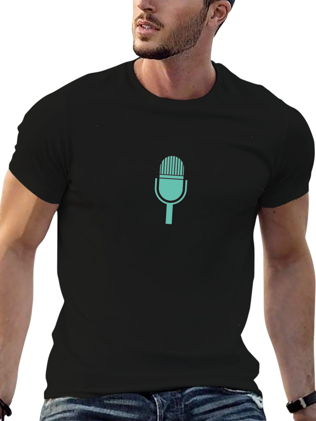 Retro Microphone Graphic Tee - Black