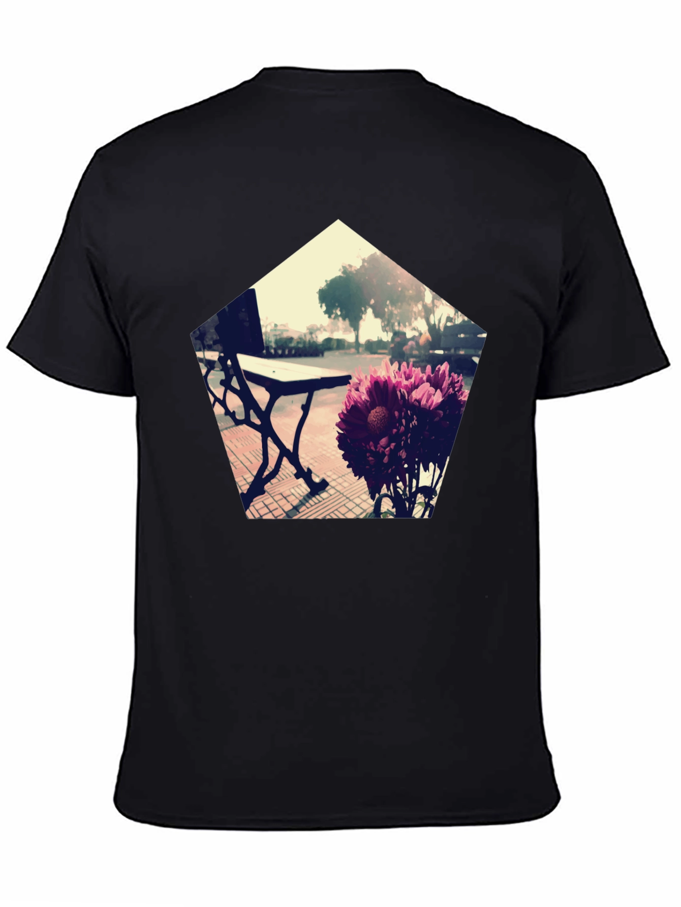 Modern Floral Bench Graphic Tee - Black Cotton Blend
