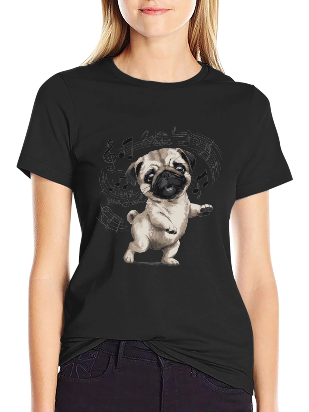 Dancing Pug Black T-Shirt