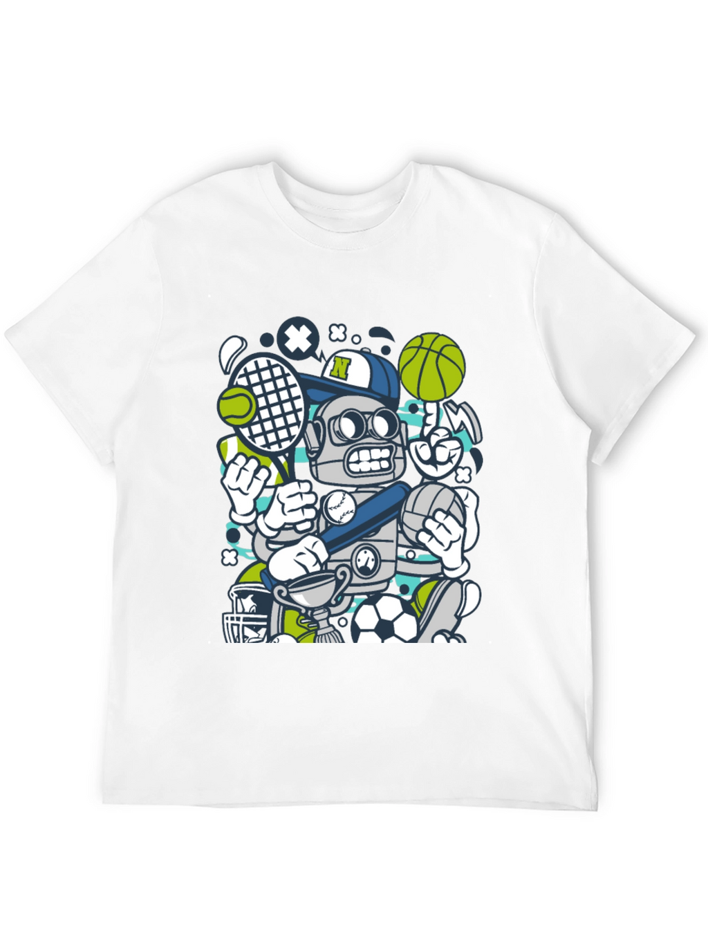 Sports Robot Graphic T-Shirt - Cool Design