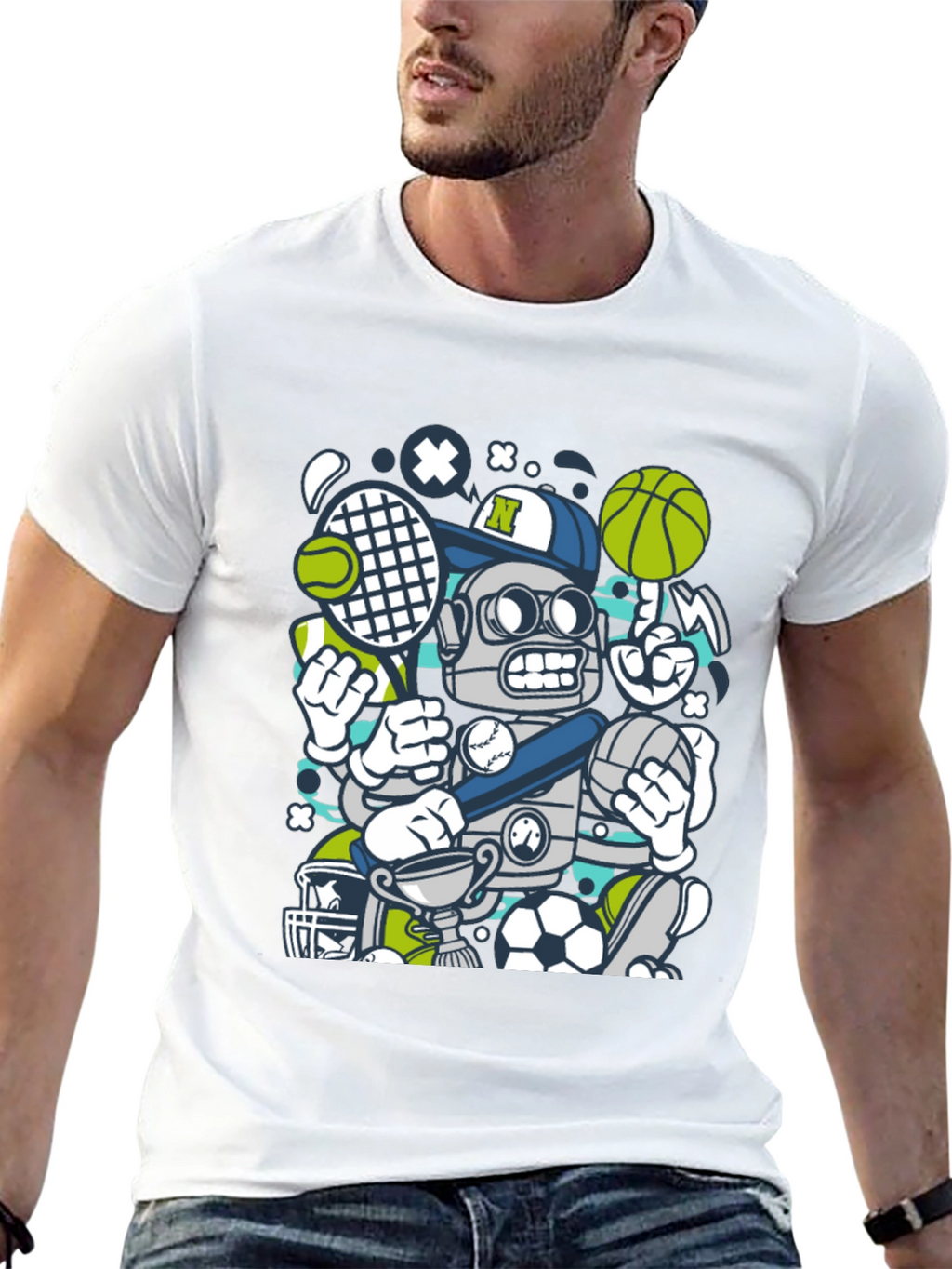 Sports Robot Graphic T-Shirt - Cool Design