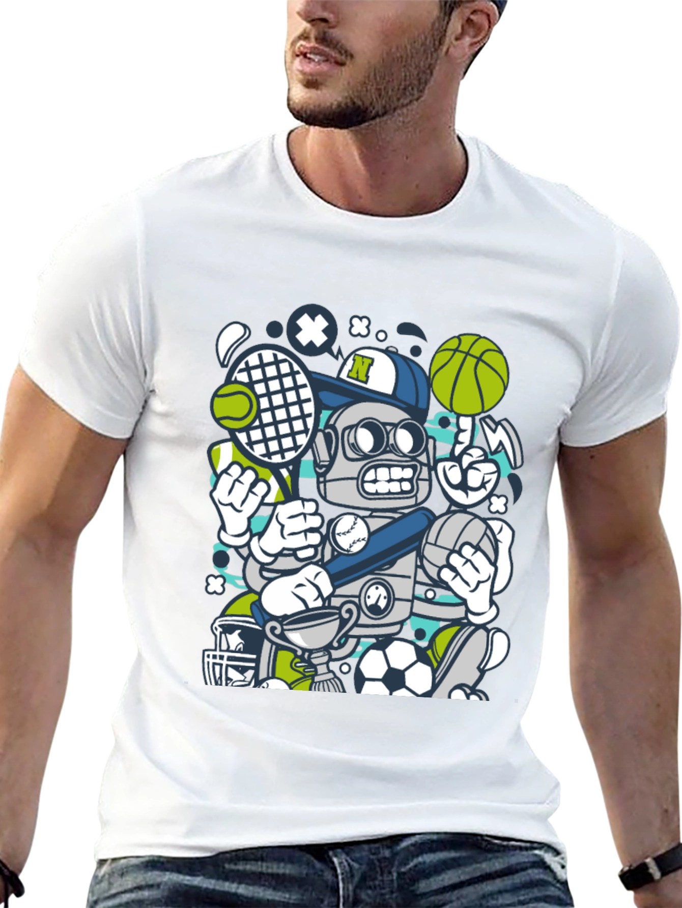 Sports Robot Graphic T-Shirt - Cool Design