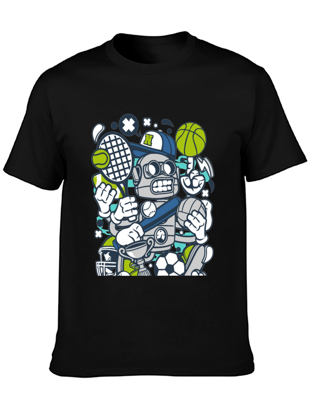 Sports Robot Graphic T-Shirt - Cool Design