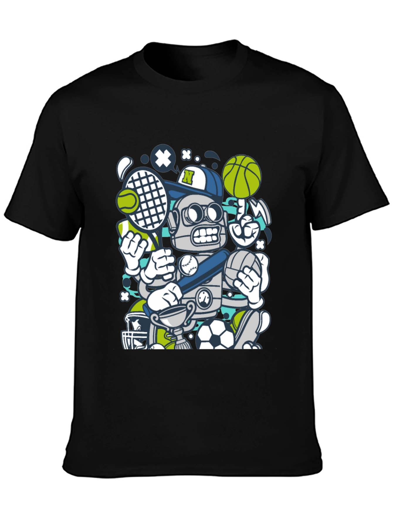 Sports Robot Graphic T-Shirt - Cool Design