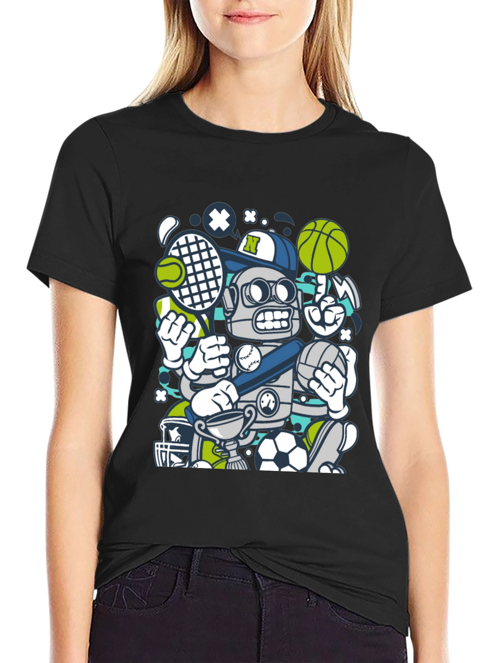 Sports Robot Graphic T-Shirt - Cool Design