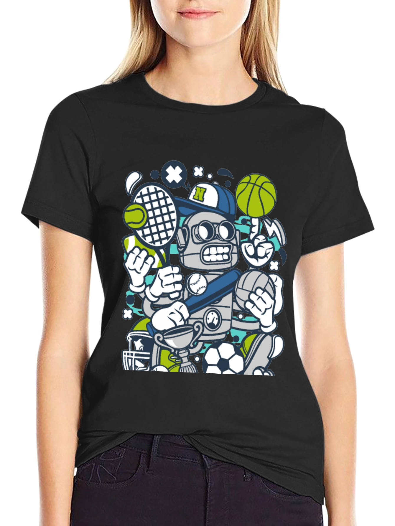 Sports Robot Graphic T-Shirt - Cool Design