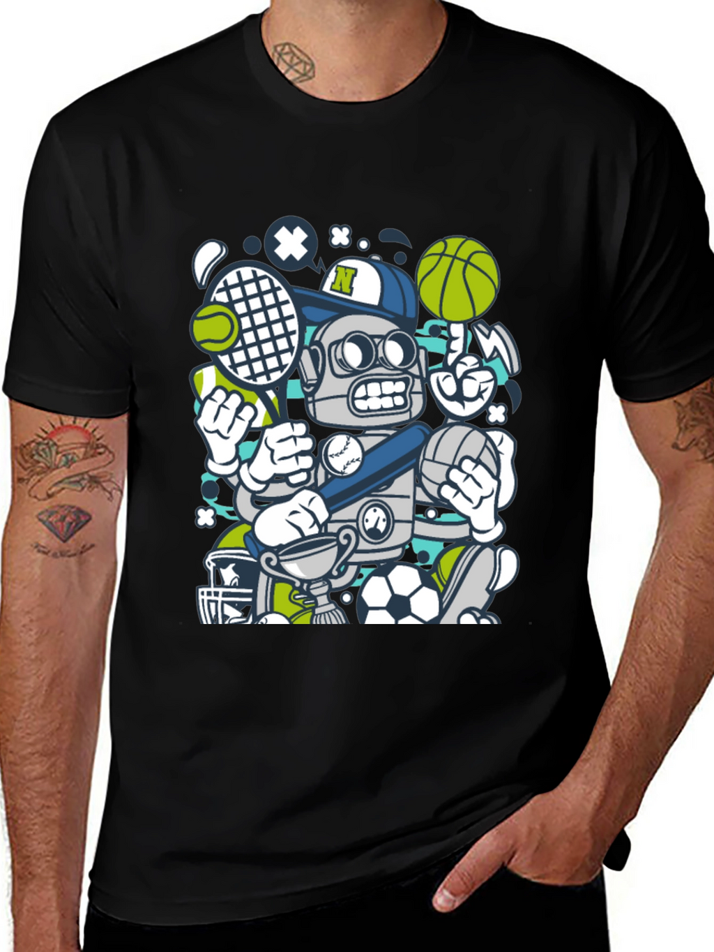 Sports Robot Graphic T-Shirt - Cool Design