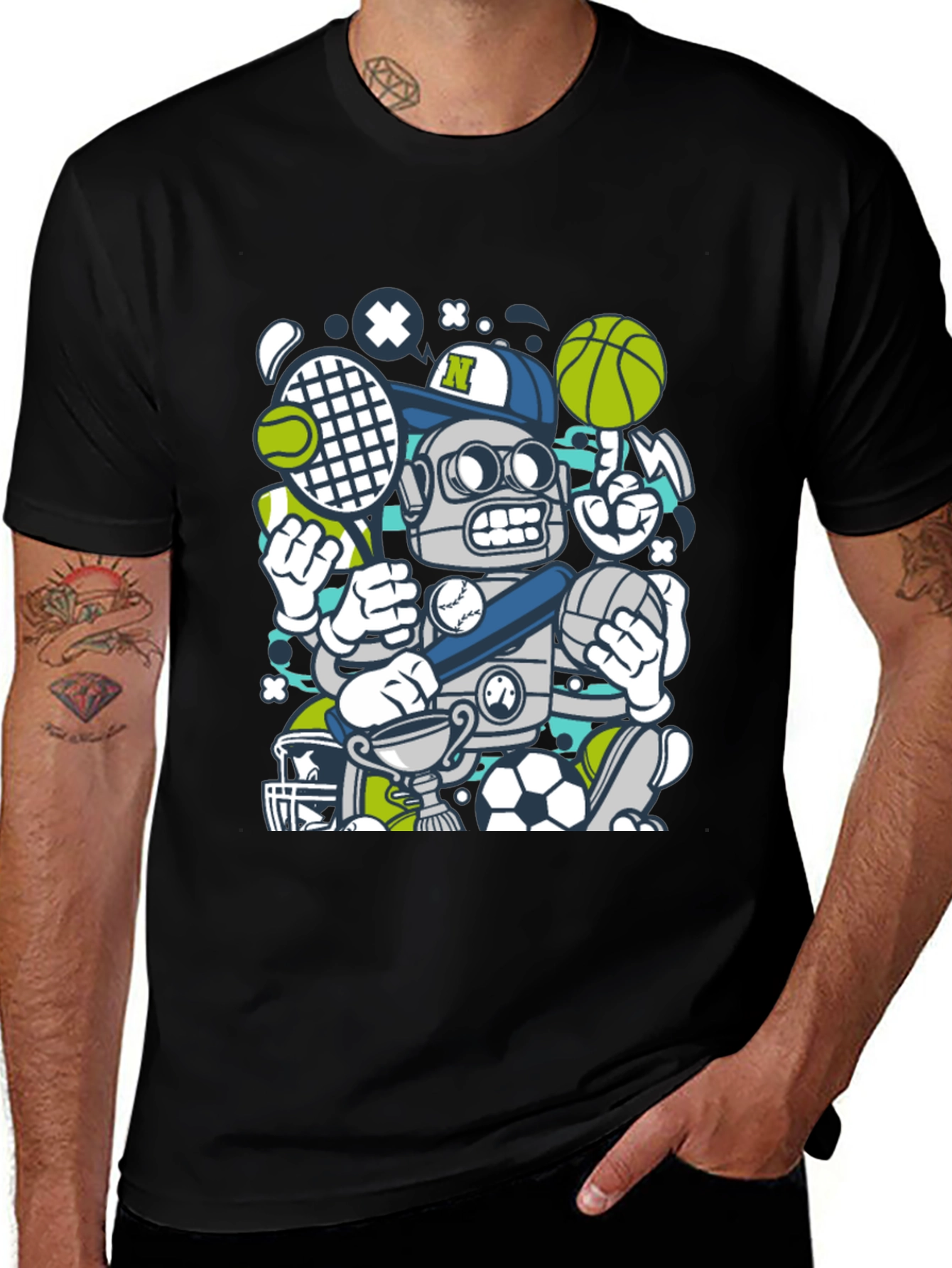 Sports Robot Graphic T-Shirt - Cool Design