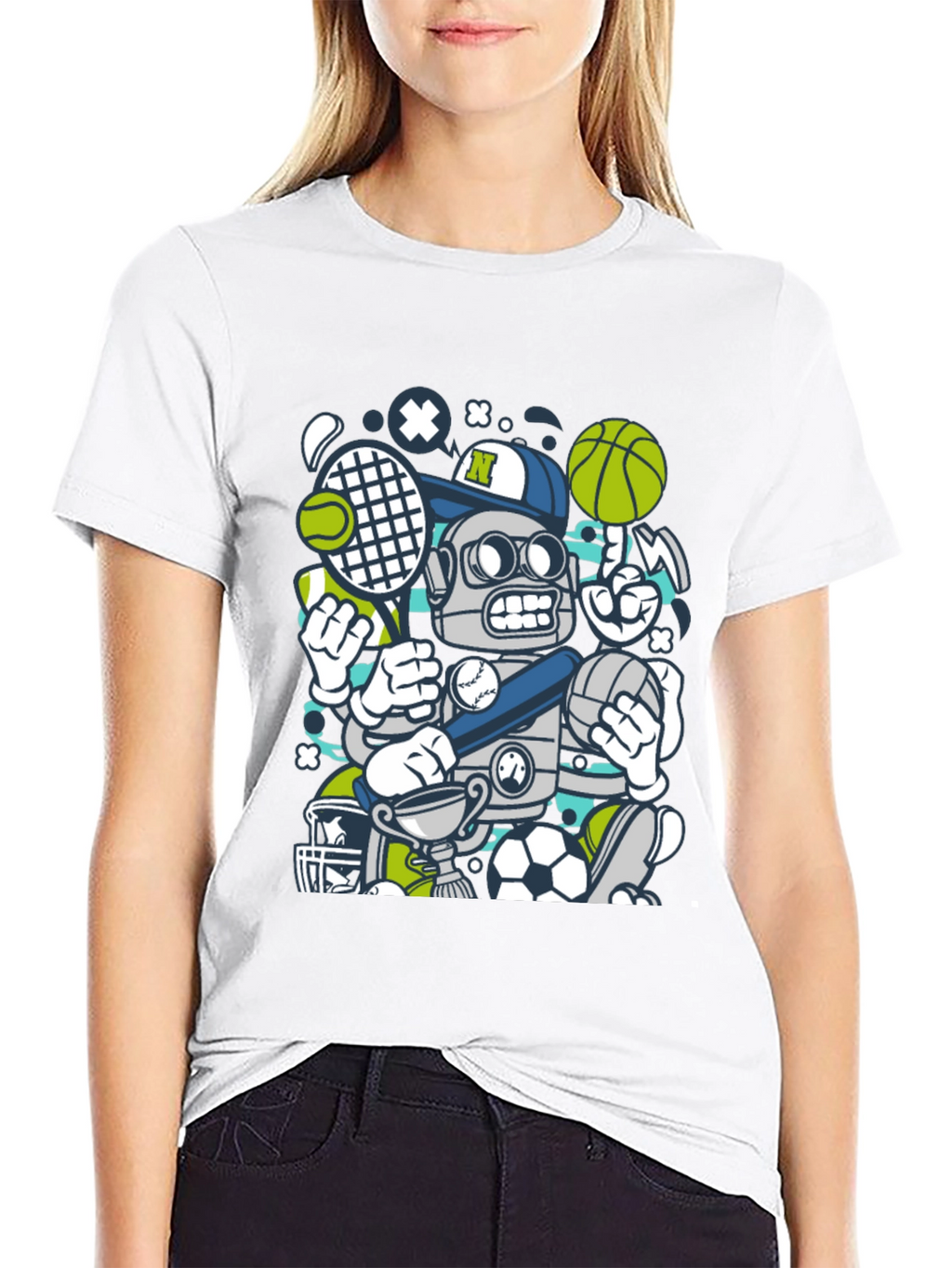 Sports Robot Graphic T-Shirt - Cool Design