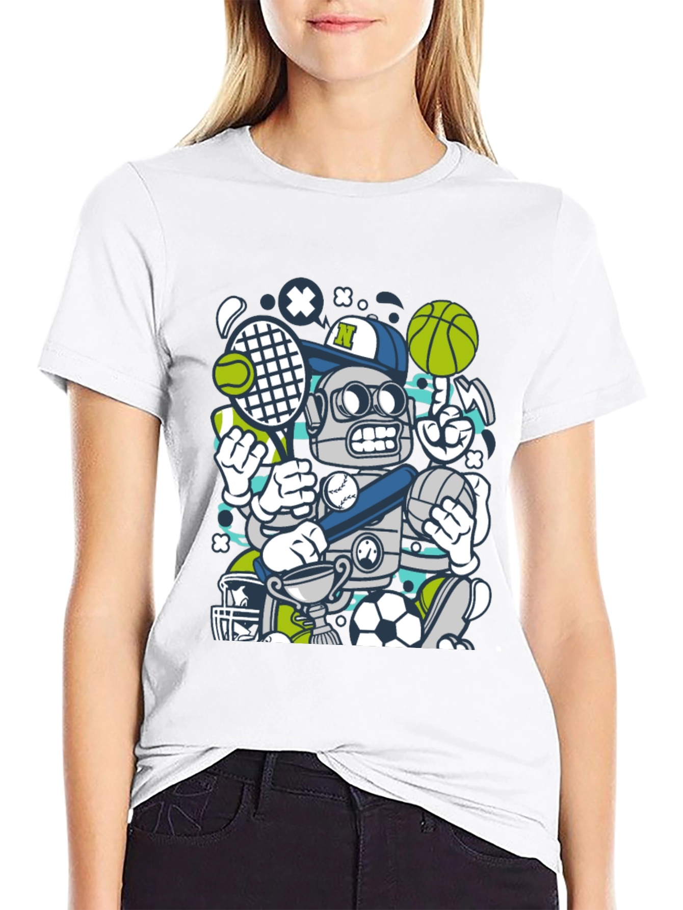 Sports Robot Graphic T-Shirt - Cool Design