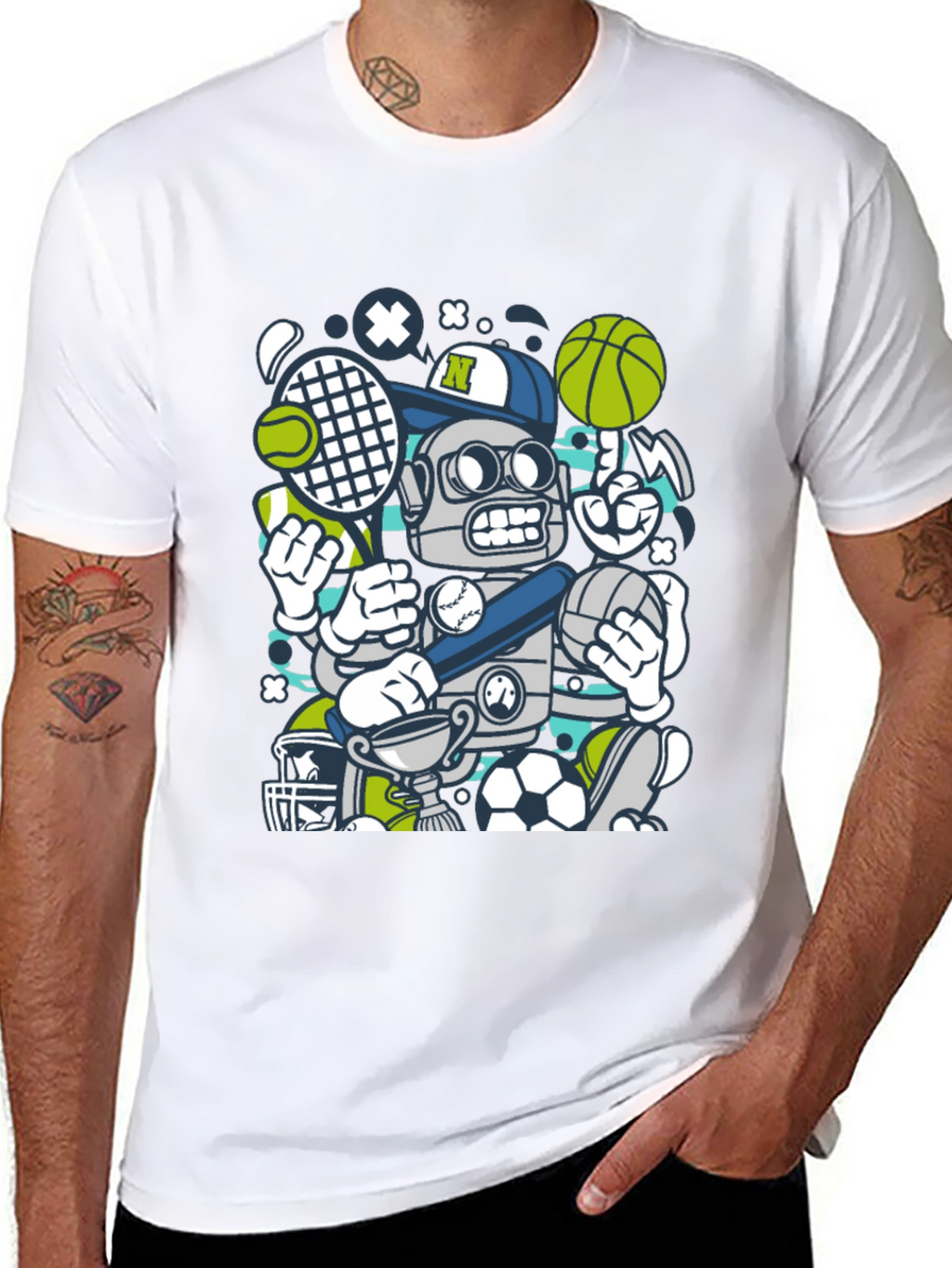 Sports Robot Graphic T-Shirt - Cool Design