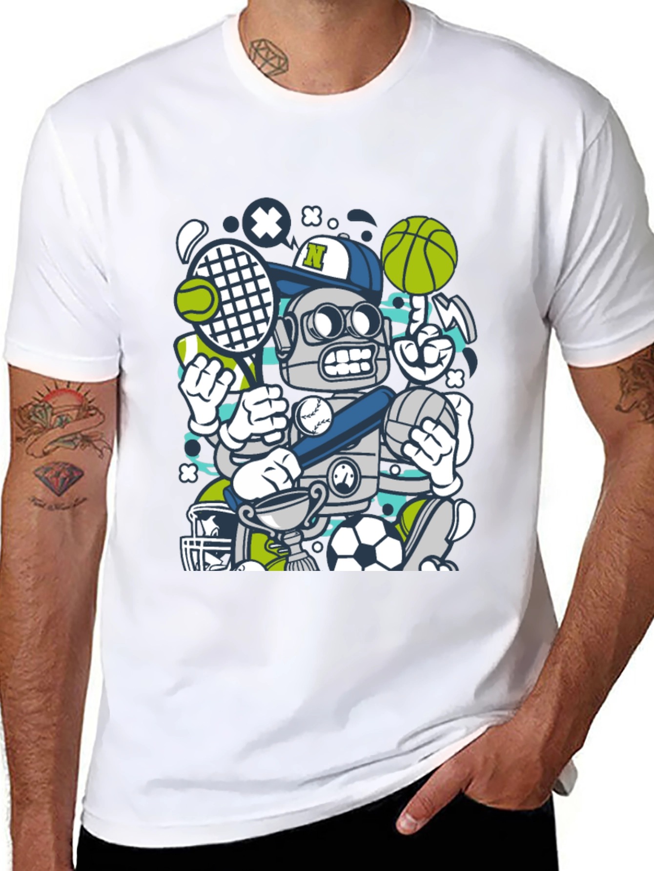 Sports Robot Graphic T-Shirt - Cool Design